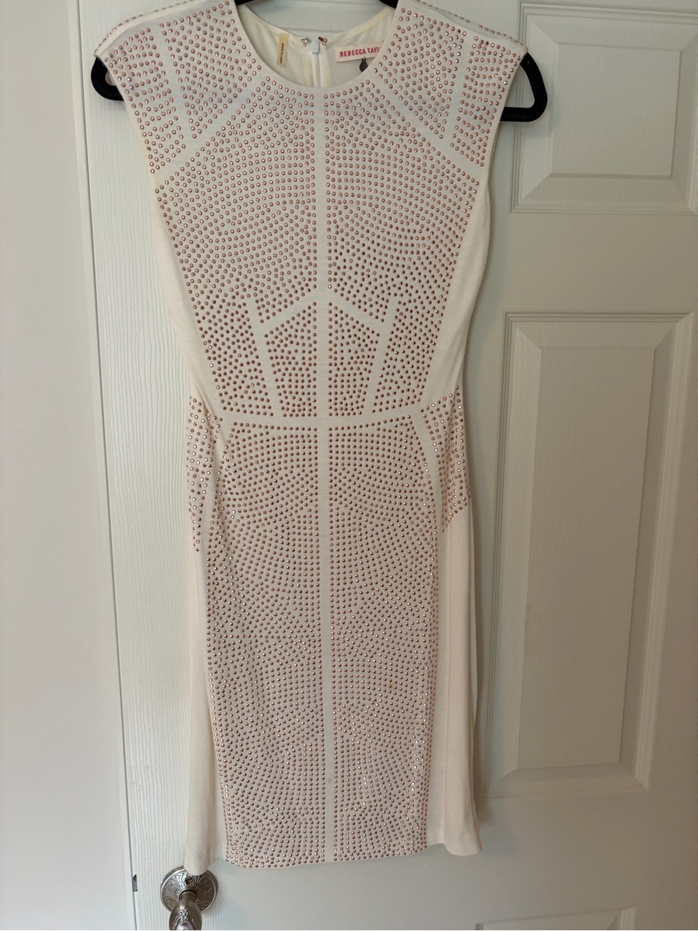 Rebecca Taylor White Midi Dress with Rose-Gold Studs